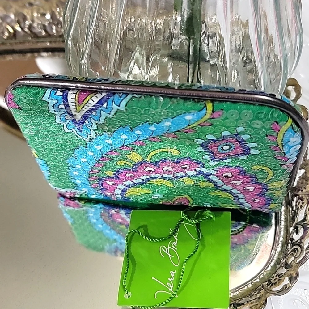 Vera Bradley Emerald Paisley Shimmer Zip Pouch Card Case - Picture 7 of 8